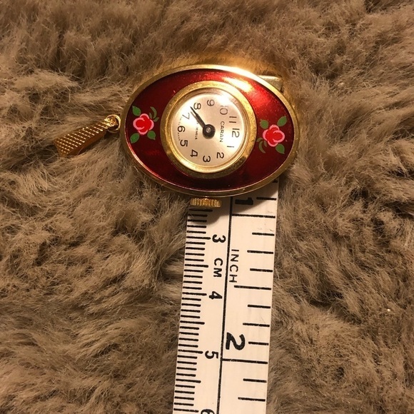 Vtg 60s caran bubble enamel pendant watch 17 jewels hand painted flowers - Picture 7 of 7